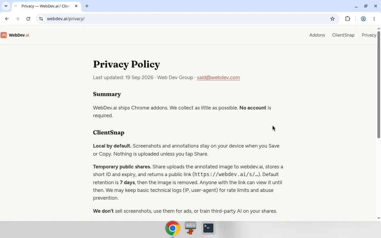 ClientSnap privacy-oriented capture messaging