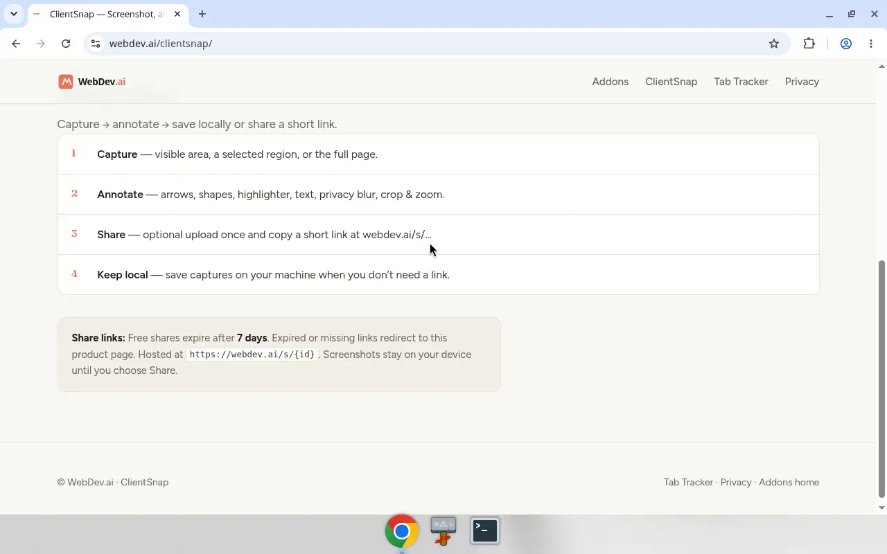 Shared ClientSnap link opened in the browser viewer